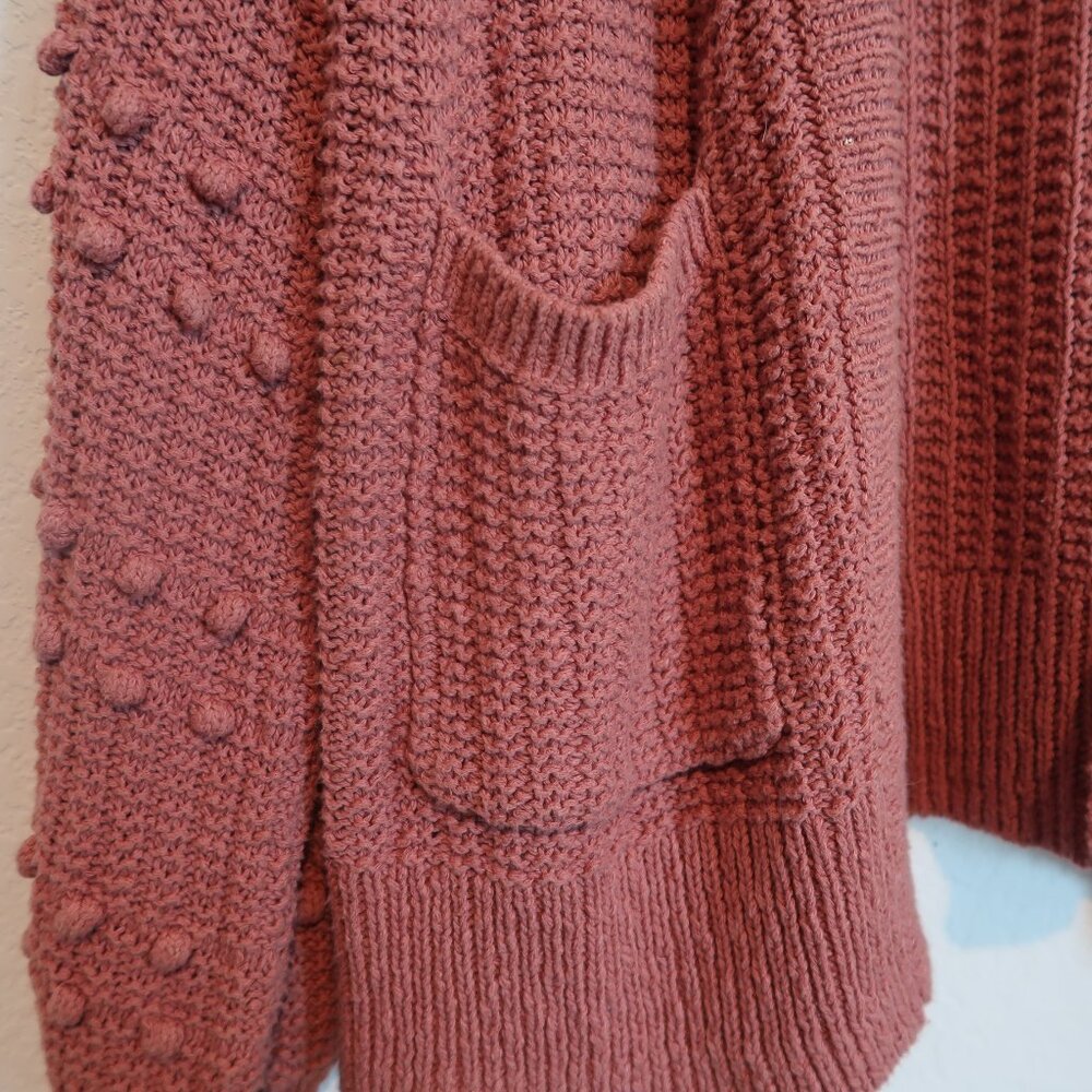 Madewell Mauve Blush Pom-Pom Sleeve Open Front Knit Cardigan Sweater, Size Small - Picture 5 of 8